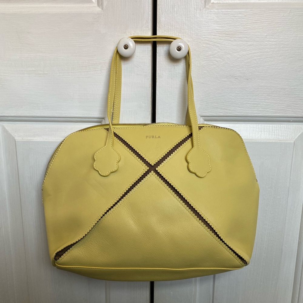 Furla citrine yellow leather handbag small tote